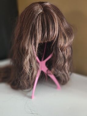 Long Wavy Brown Women's Wig with Bangs